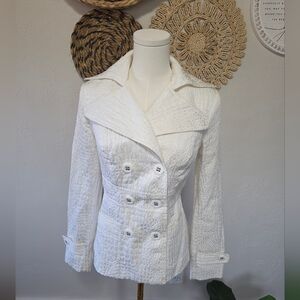 Grass Collection White Animal Print Textured Double Breasted Jacket Womens M